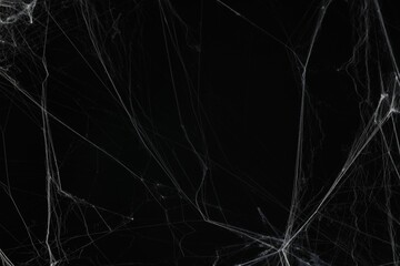 Creepy white spider web on black background - obrazy, fototapety, plakaty