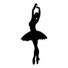Ballerina silhouette. Ballet banner. Realistic dancer in pointe shoes and tutu. Vector icon. © SVIATLANA