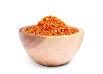 Aromatic saffron in bowl isolated on white