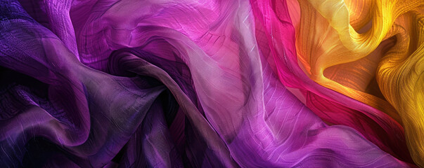 Textured purple and yellow satin fabric fiber abstract background