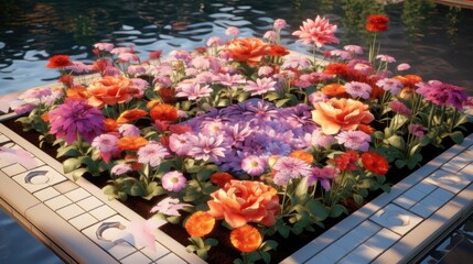 Fototapeta na wymiar View of beautiful 3d flower on raised square bed