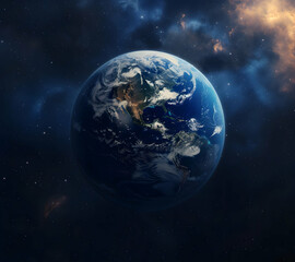 Blue sunrise, view of earth from space Happy earth day background