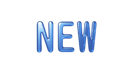 青い液体のようなNEWという立体的な文字。背景透過。3D（PNG）（横長）