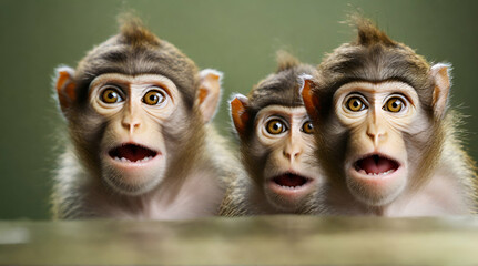 Curious and amusing monkeys looking at the camera with surprised expression.generative ai - obrazy, fototapety, plakaty