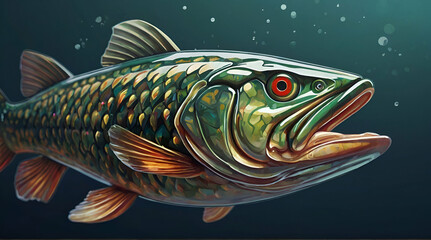 Pike fish capsules low saturation illustration picture.generative ai - obrazy, fototapety, plakaty