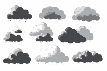 Möbelaufkleber Cartoon rainy storm cloud vector set. White sky with dark grey clouds  © The Illustraitor