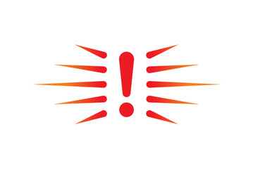 red exclamation symbol on white background. glowing exclamation symbol