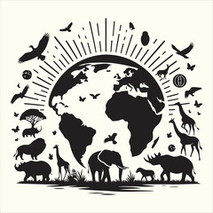 World Wildlife Day Silhouette Vector Illustration
