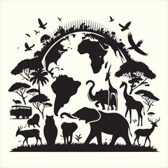 World Wildlife Day Silhouette Vector Illustration