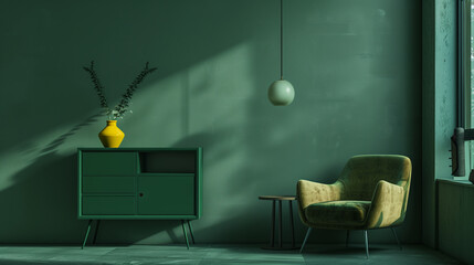 Green modern minimalistic interior background wall mockup 3d render