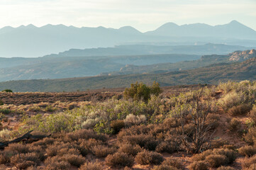 View of the Arid Rugged Landscape of Arches National Park, in eastern Utah