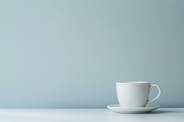 Coffee Bliss: Cup on Table, Blue Background, Copy Space, Morning Brew, Relaxing Moment, Refreshment, Cozy Atmosphere, Beverage Indulgence