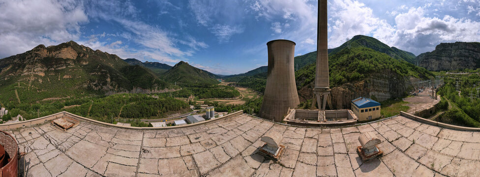 Abandoned thermal electric coal power plant cooling tower, Spain
