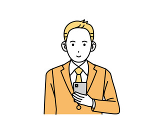 スマートフォンを持つ会社員の男性、ビジネスマン
