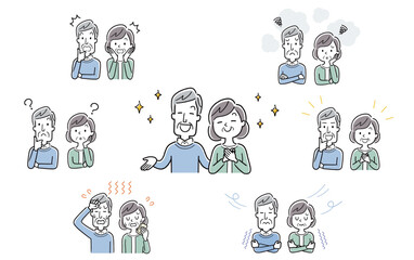 ベクターイラスト素材：いろんなシチュエーションのシニア夫婦
