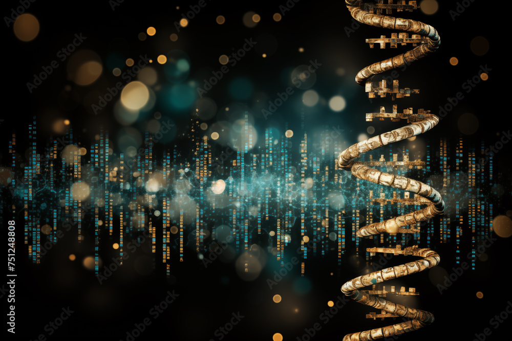 Aufkleber digital concept art of a dna helix with a backdrop of binary code data