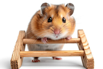 Cute hamster climbing tiny ladder isolated on transparent background