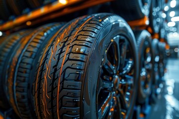 Assorted car tires on display, ready for installation or replacement