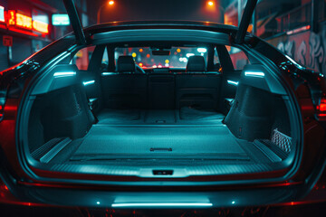 Empty car trunk at night
