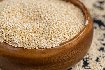 scattered white quinoa seeds, close up