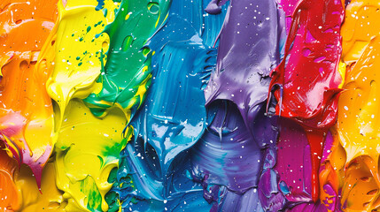 Colorful oil paint on a white background, close-up.