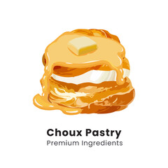 Hand drawn vector illustration of choux pastry cream puff dessert
