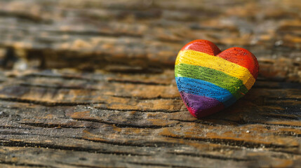 Rainbow heart on a wooden background. Selective focus. Love.