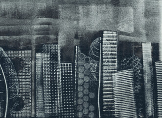 A city-scape mono print