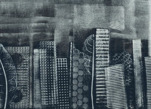 A city-scape mono print