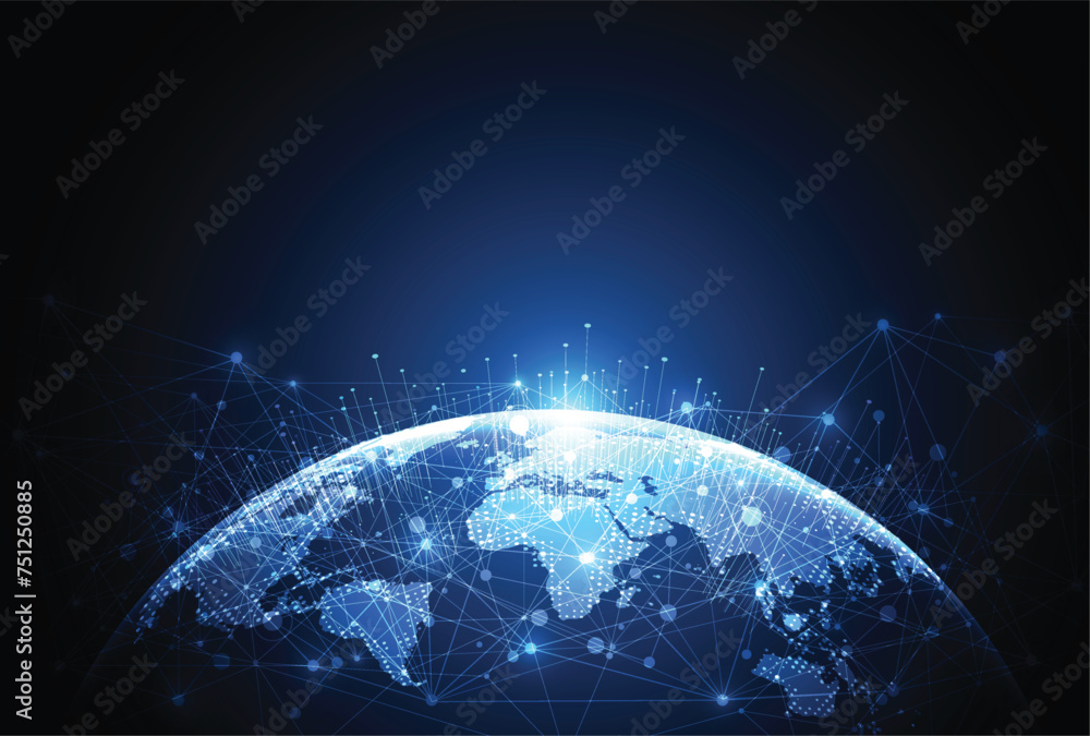 Poster global network connection. world map point and line composition concept of global business. vector i