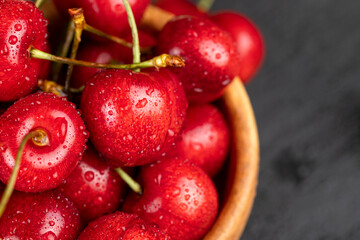 delicious collected and wet cherry berries with pits - 751250839