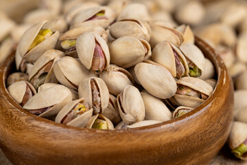 Salted fried pistachios on the table