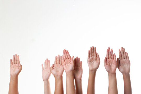 Hands up isolated white background