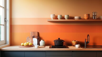 Gradient rectangles in warm tones giving a modern touch to a kitchen wall