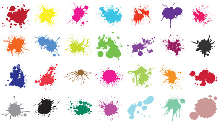 Color paint splatter. Spray paint blot element. Colorful ink stains mess.Colorful paint splatters. Watercolor spots in raw and paint splashes collection,Illustration drop splatter paint. - obrazy, fototapety, plakaty