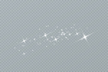 Shining stars.White shiny particles on a transparent background.Sparkling star dust.For packaging of children's toys, gifts, cards, banners.Vector.