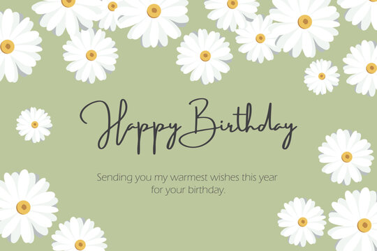 Happy birthday greeting card template with daisy floral illustration