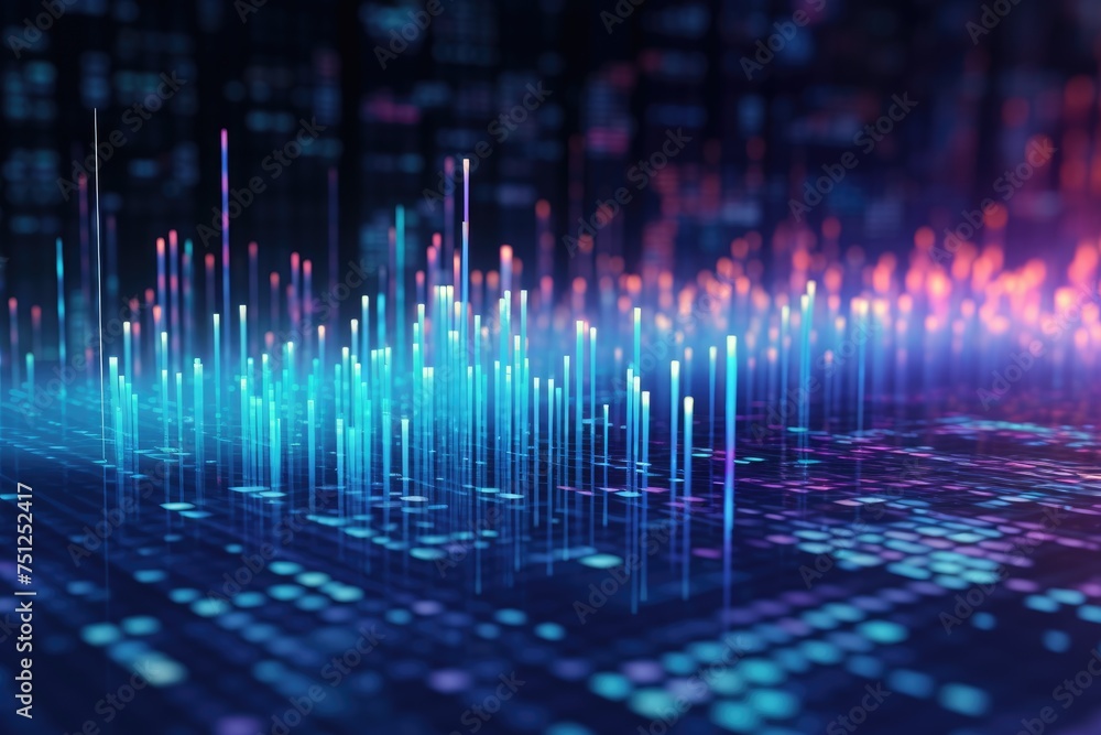 Poster background with holographic floating data and software coding, global business internet network conn