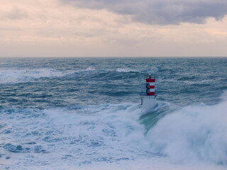 Swell. Waves and bad weather at the mouth of Pasaia, Euskadi.