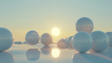Gradient-infused spheres floating in a symmetrical arrangement, evoking a sense of balance and tranquility.