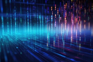 Obraz premium Background with holographic floating data and software coding, Global business internet network connection iot internet of things business intelligence concept bus, Ai Generated