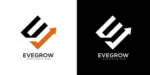 E Letter Financial Logo design template. Finance and Financial Investment Development Logo Concept with Business Growth Arrow.