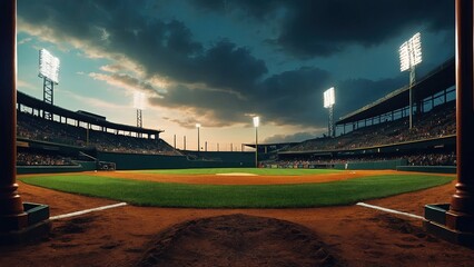 Softball: An Elaborate Illustration and Ultra High-Resolution Softball Photo with a Softball Field Stadium Background