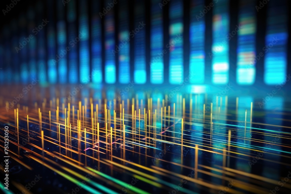 Poster background with holographic floating data and software coding. global business internet network conn