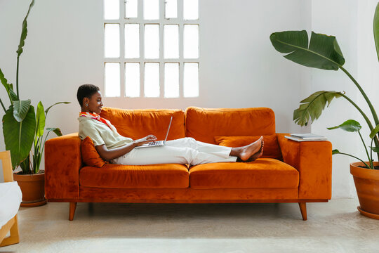 Woman working on cozy office space