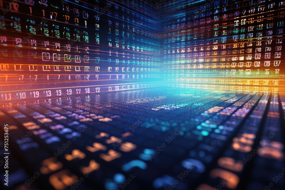 Poster background with holographic floating data and software coding, circuit board with the word data, ai 