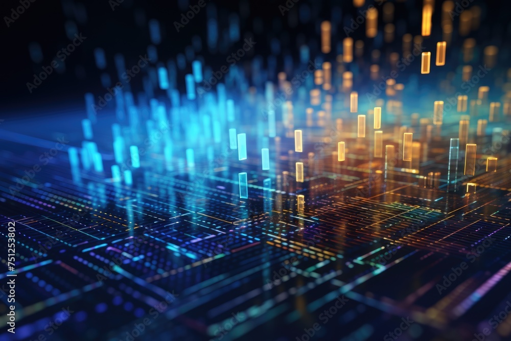 Poster background with holographic floating data and software coding, circuit board with the word data, ai 