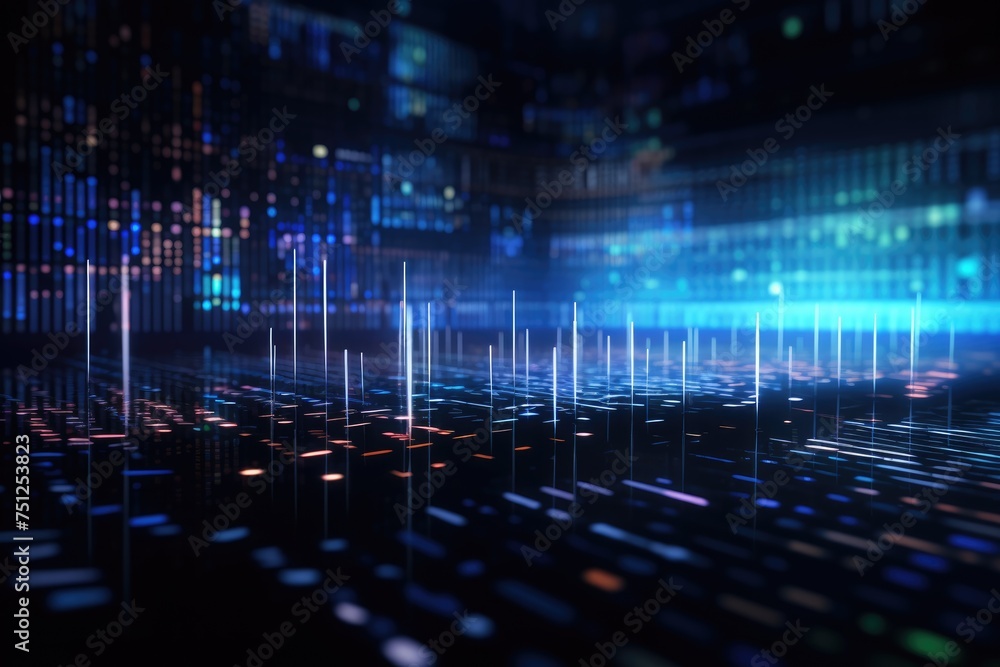 Poster background with holographic floating data and software coding, circuit board with the word data, ai 