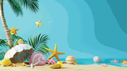Tuinposter Summer sale banner with 3d beach elements © Vector