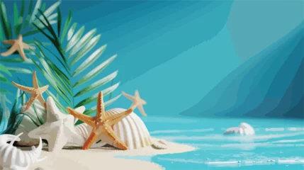 Poster Summer sale banner with 3d beach elements © Vector